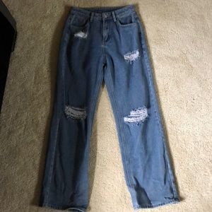 High rise ripped straight leg jeans